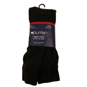 Vintage Puritan Men's 3 Pair Black Nylon Crew Socks Shoe Size 6-12 NOS